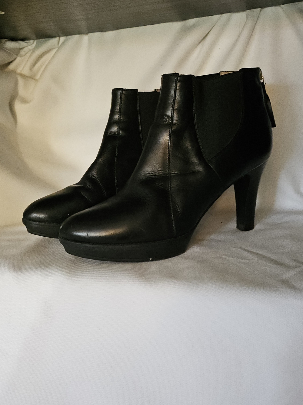 Black High-Heel Leather Ankle Booties